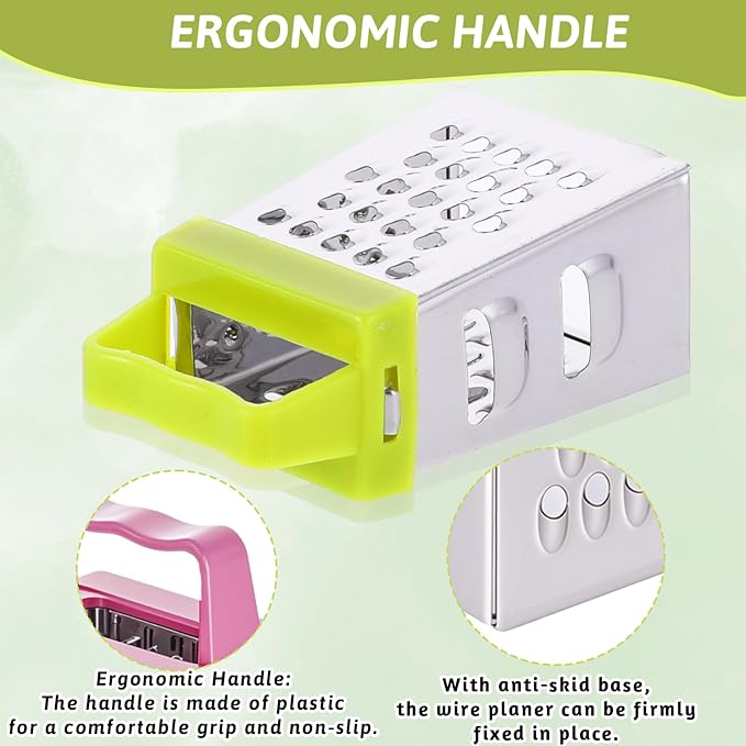 6 Pcs Mini Cheese Grater Professional Box Grater Stainless Steel Fine Coarse Handheld Slicer with 4 Sides Small Box Food Shredder Safe Zester (Blue + green + purple + black + white + gray)