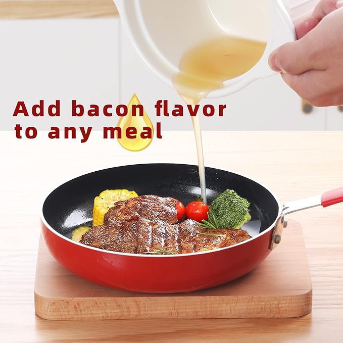 ONTUBE Ceramic Bacon Grease Container Keeper with Strainer, Frying Oil Storage Can, White