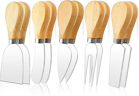 10 Pcs Cheese Knives, Wooden Handle Cheese Knife Set for Charcuterie Board, Mini Steel Stainless Cheese Cutter, Spreader, Fork for Party Wedding Christmas, Charcuterie Accessories