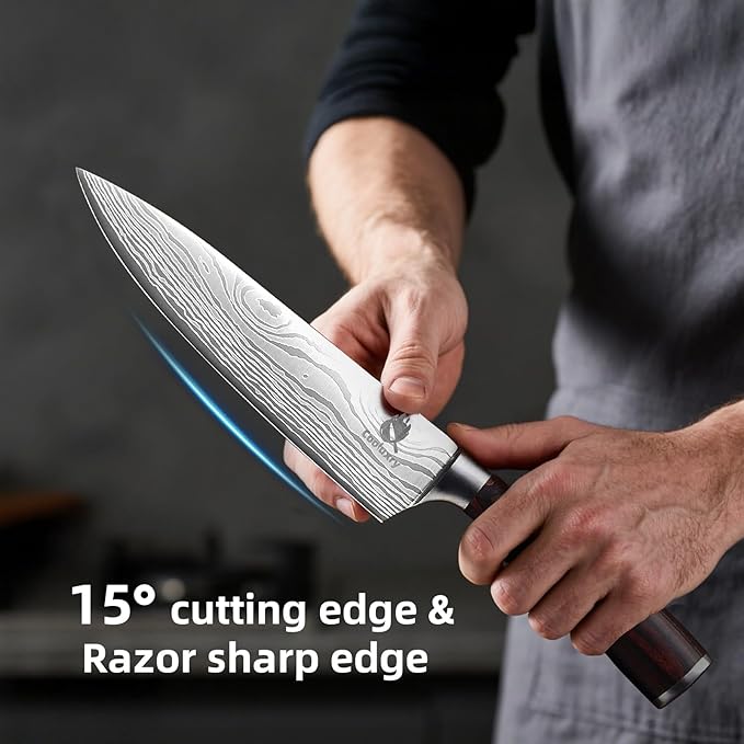 Kitchen Knife Set, 3 Piece Professional Chef Knife Set, High Carbon Stainless Steel Ultra Sharp Blade & Wooden Handle (3 Pcs)
