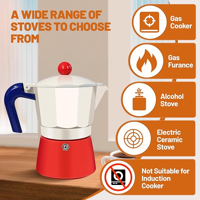 DITOSH 6 Cup Aluminum Espresso Stovetop Moka Pot Express Coffee Maker Percolator Italian Classic Mocha Coffee Machine for Italian and Cuban Cafe Brewing for Home Camping 300ml