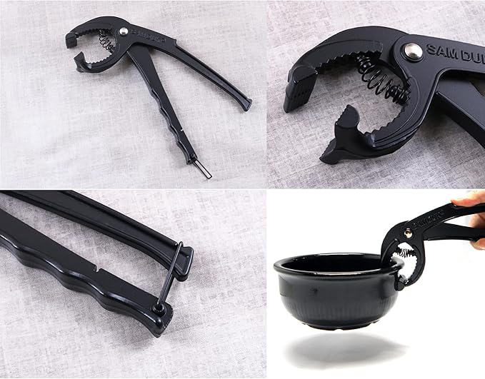 LENITH Aluminum Hot Pot Tongs Holder For Korean Stone Ceramic Bibimbap Bowl, Dolsot, Ddukbaegi, Sizzling Hot Pot (BLACK)