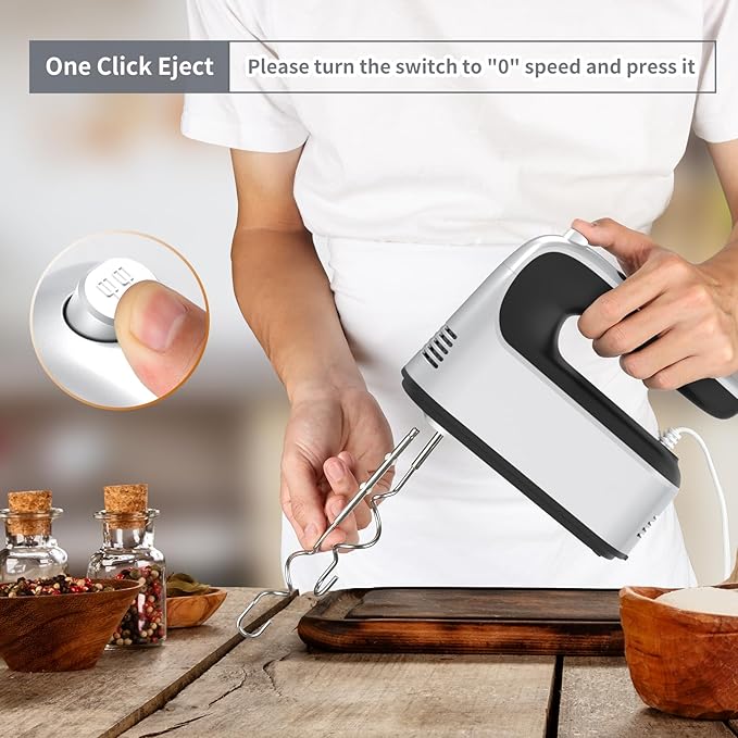 Yomelo 9-Speed Digital Hand Mixer Electric, 400W Powerful DC Motor, Hand Mixer Electric Handheld with Snap-On Storage Case, 5 Stainless Steel Accessories, Beaters, Dough Hooks, Whisk(Silvery Black)