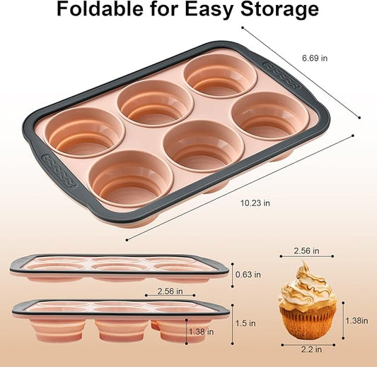 YiYeraio Silicone Muffin Pans for Baking with Metal Frame, 6 Cup Silicone Muffin Pan, Nonstick Cupcake Pan, BPA Free Muffin Tins Easy to Pop Cupcake Baking Pan Molds for Oven Dishwasher Safe