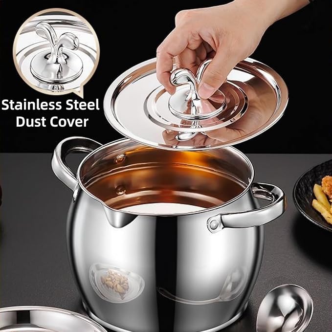 118oz Stainless Steel Jumbo Bacon Grease Container with Removable Strainer, Grease Spoon and Dust-proof Lid, Kitchen Filter Pot for Storing Fat, Bacon Drippings, Lard and Ghee oil