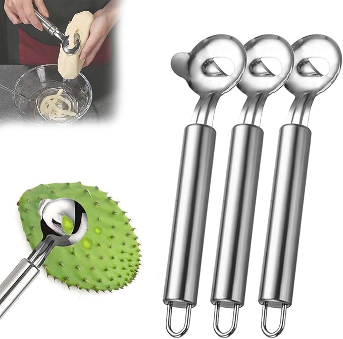 3PCS Cactus Peeler Spoon 2025 Stainless Steel Multi-function Cactus Peeler Knife Tool Thorn Remover Sliced Noodles Cutter with Long Handle for Home Cooking Kitchen Gadgets