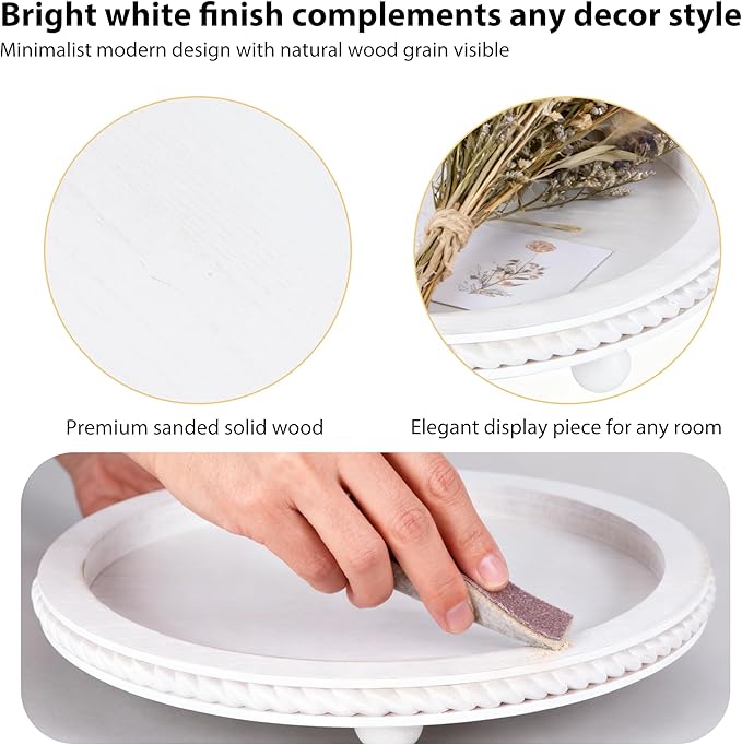 Urban Deco Decorative Trays for Home Decor, Round Wooden Trays for Coffee Table, White Stripes Tray for Living Room, Kitchen, Farmhouse Centerpiece Decor (2-Pk)