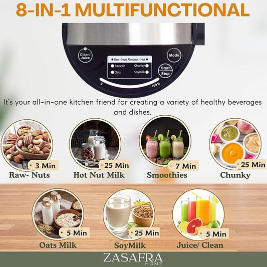 Nut Milk Maker Machine 50oz/1.5L Stainless Steel (Built-In Strainer,No Mesh Bags) Cooking Blender, 6-7 Cups Per Batch,8-IN-1 Appliance, Almond, Oat & Soymilk Maker, Creamy Plant-Based Milks & Soups