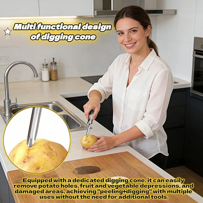 Professional Stainless Steel Vegetable Peeler - Old-School Rotary Blade for Potatoes, Carrots & Apples | Ergonomic Handle, Eye Remover | Commercial-Grade Kitchen Tool for Home & Restaurant Use