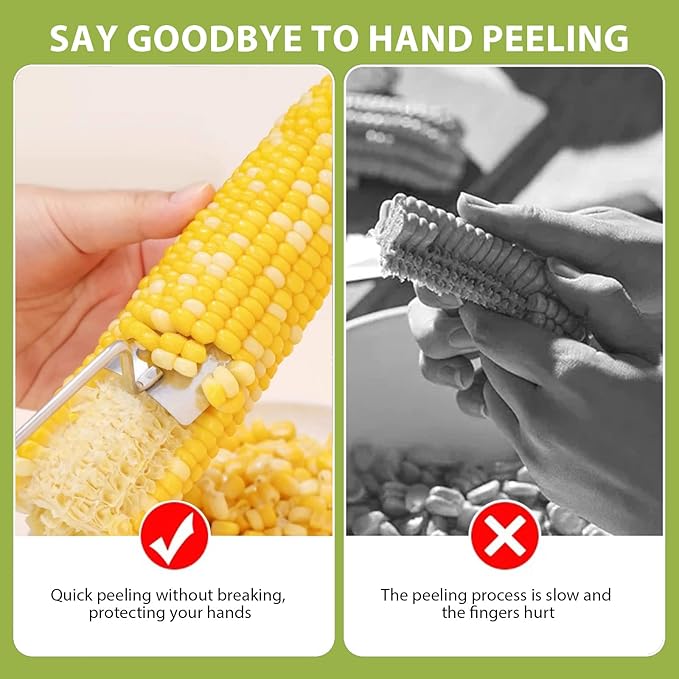 2 Pack Corn Cob Peeler - Stainless Steel Kernel Remover Tool for Fresh/Cooked Corn, Ergonomic Handle & Dishwasher Safe