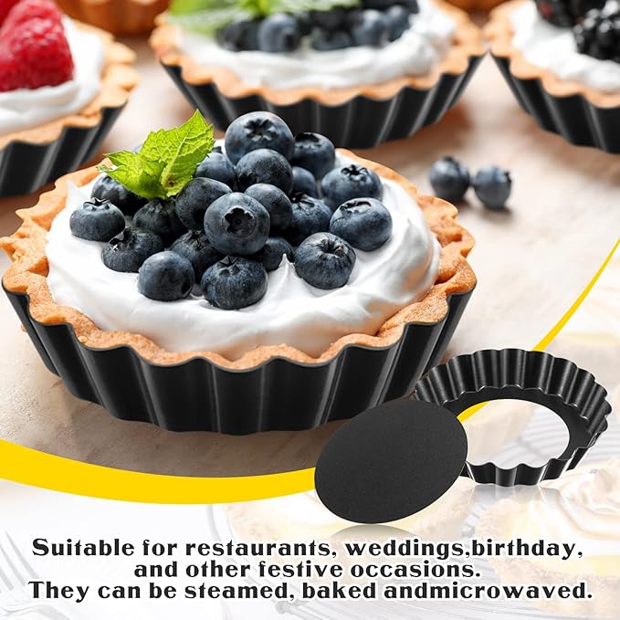 Uiifan 32 Pcs Mini Tart Pans Egg Tart Molds with Removable Bottom Round Nonstick Quiche Pan Mini Pie Pans Small Bakeware Mold Fluted Side for Mousse Cake Dessert Baking(3 Inch,Black Gray)