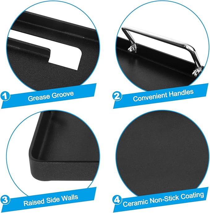 Full-Size Griddle Inserts for Chargriller 5050 3001 5650 3030 3725, King Griller 3008 5252, Nonstick Carbon Steel Flat Top Griddle Replacement Parts for Char-Griller Charcoal Grill Accessories