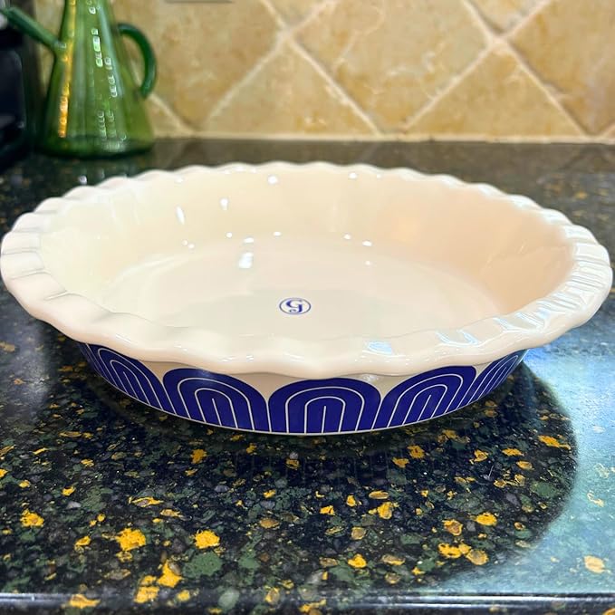 Great Jones Sweetie Pie 10 inch Ceramic Pie Dish (Blueberry) | Pie Pan for Baking Quiches, Pot Pies & More | Durable, Round Oven Safe Baking Dish 500°F | Microwave & Dishwasher Safe