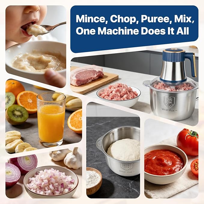 20 Cups Large Capacity Food Processor,5 Speed Electric Meat Grinder Chopper,500W Powerful Copper Motor 6 Bi-Level Blade Meat Processor for Vegetable, Nuts, Onion, Garlic with 304 Stainless Steel Bowl