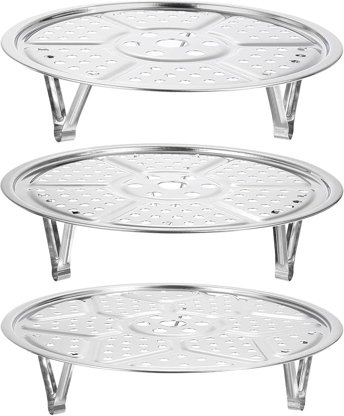 uxcell 3pcs Stainless Steel Steamer Rack with Stand, 7.9 Inches/8.6 Inches/9.5 Inches Pot Steaming Tray for Steamer Cookware Instant Pressure Cooker