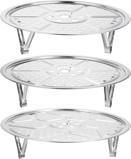 uxcell 3pcs Stainless Steel Steamer Rack with Stand, 7.9 Inches/8.6 Inches/9.5 Inches Pot Steaming Tray for Steamer Cookware Instant Pressure Cooker