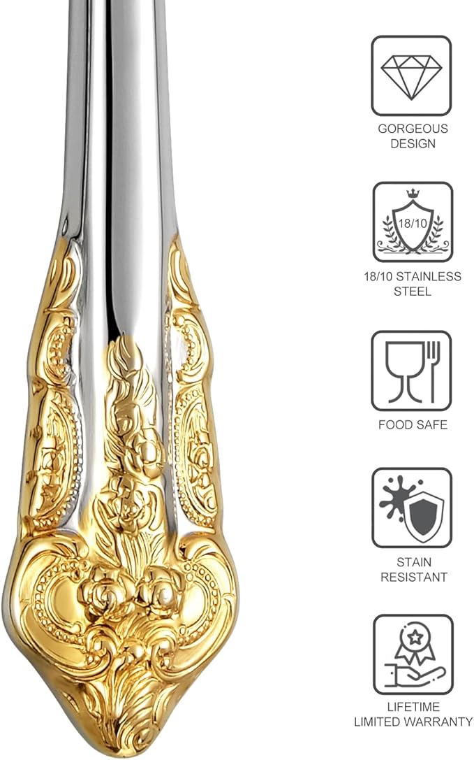 KEAWELL Gorgeous Dinner Knife, Set of 4, 18/10 Stainless Steel, Mirror Polished, Luxury Dinner Knife Set. (Gold Accent)
