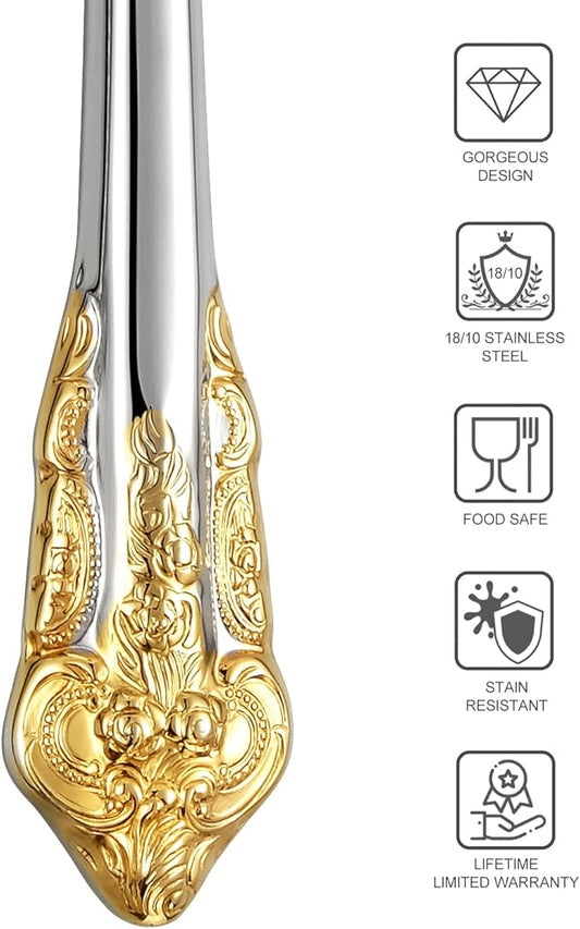 KEAWELL Gorgeous Dinner Knife, Set of 4, 18/10 Stainless Steel, Mirror Polished, Luxury Dinner Knife Set. (Gold Accent)