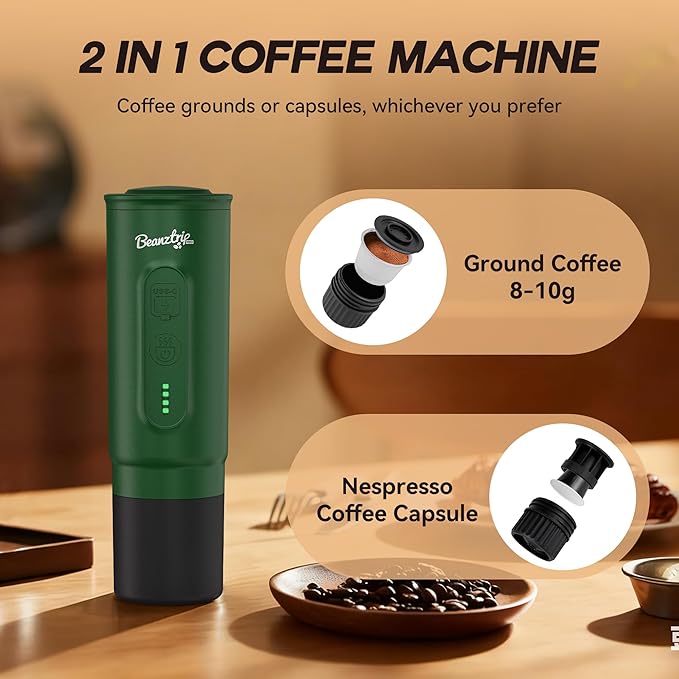 BeanzTrip H02 PRO Portable Espresso Maker, Compatible with NS Capsule & Ground Coffee, Christmas Gift Coffee Maker, 20 Bar Self-heating Small Electric Travel Espresso Machine for Camping, Hiking
