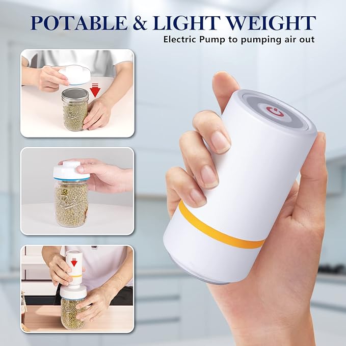 Electric Mason Jar Vacuum Pump Kit: Wide Mouth Jars Compatible with Food Saver Vacuum Sealer Machine