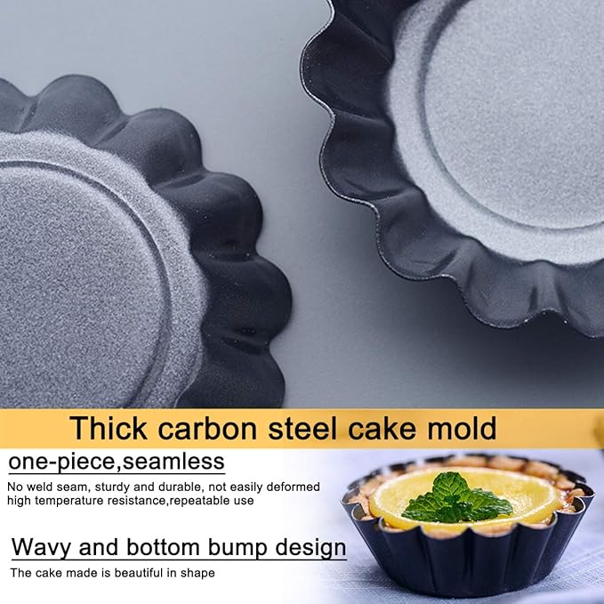 Amytalk 12 Packs Egg Tart Mold, Size 2.6 x 0.9inch, Cupcake Cake Muffin Mold Tin Pan Baking Tool, Carbon Steel