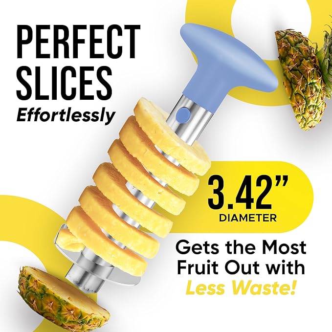 Zulay Kitchen Stainless Steel Pineapple Corer & Slicer + Eye Removal Tool – Heavy Duty Pineapple Cutter with Reinforced Blade – Effortless Pineapple Core Remover & Slicer - Periwinkle Blue
