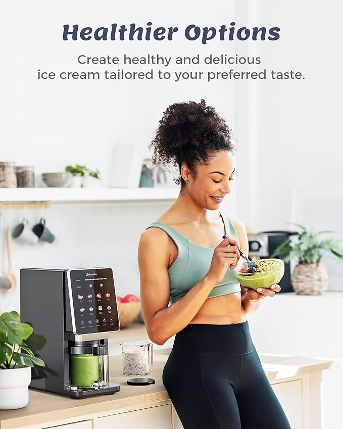 Alcarin Electric Ice Cream Maker Machine for Homemade, Frozen Treat, Gelato, Yorgurt, Sorbet, Mix-in & More, 10 One-Touch Programs with 3 Pints, Keto, Vegan, Dairy-Free Options