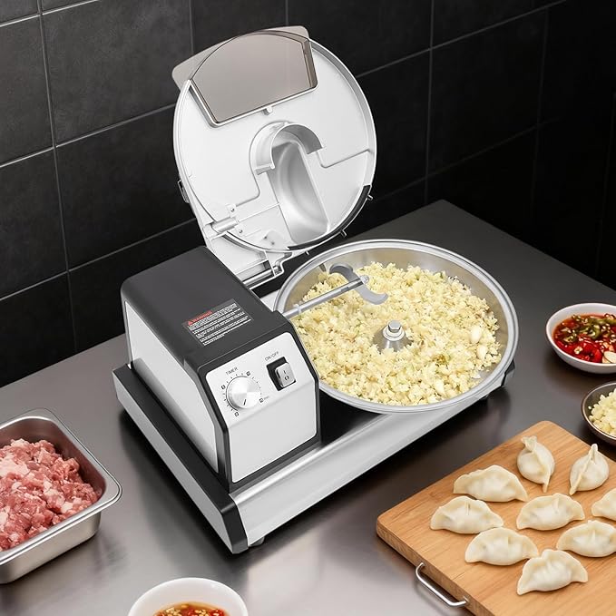 5L/5.28QT Multifunction Meat Bowl Cutter, 250W Commercial Food Processor Heavy Duty Buffalo Chopper, Electric Meat Vegetable Grinders for Home Use,0-15 Mins Timer,Output 100 lbs/H,Spare Blade & Gloves