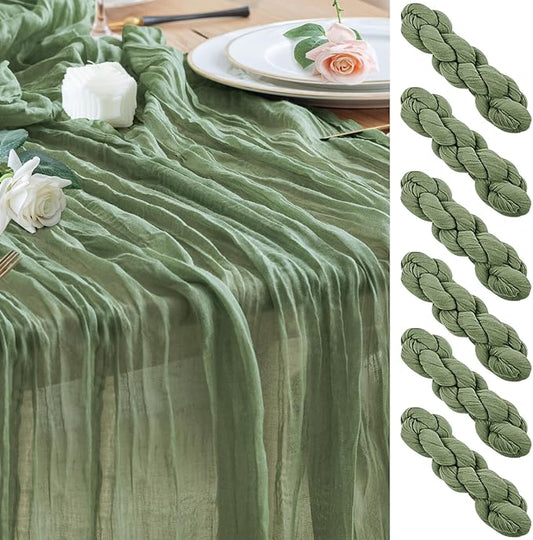Wokceer Cheesecloth Table Runner 6Pack 10FT Sage Green Boho Gauze Fall Christmas Cheese Cloth Table Runner for Party Long Rustic Sheer Table Runners for Baby Bridal Shower Wedding Easter Table