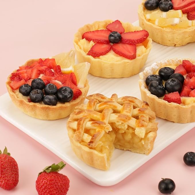 4 Pcs 3.6 Inch Mini Tart Pan Depth 1 Inch with Removable Bottom NonStick Tin - Pink