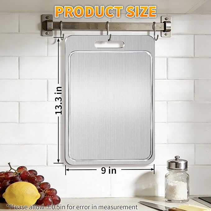 2025 New 100% Pure Titanium Cutting Board with Grooves, Double Sided Chopping Board, Meat, Fruit and Vegetable Cutting Board, Dishwasher Safe (13.3 * 9)
