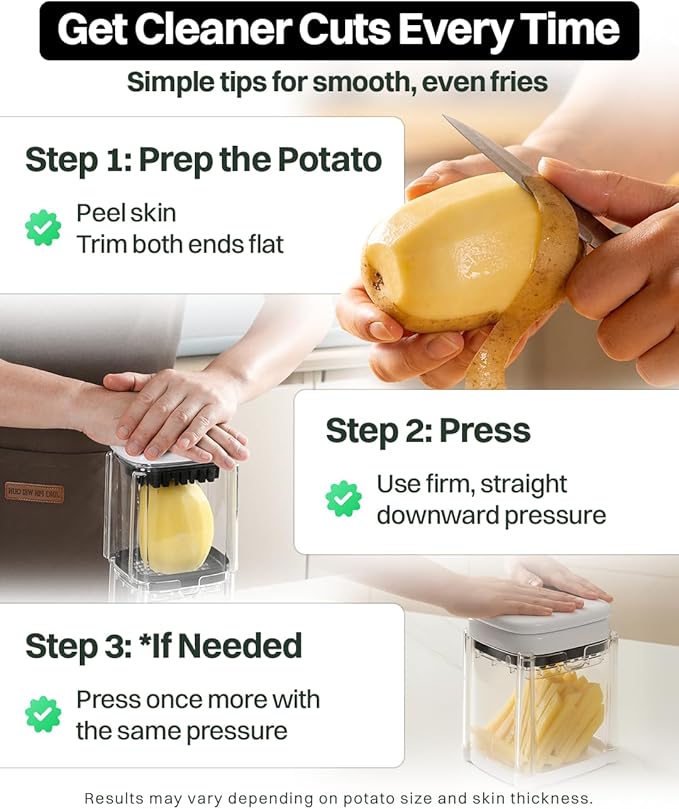All-in-One French Fry Cutter for Potatoes and Strawberry Slicer – 4 Blade Fruit & Vegetable Slicer, Premium Chopper with Wedge, Garnish, and Strawberry Cutter Cup