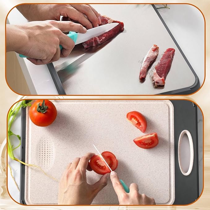 Cutting Board for Kitchen, Stainless Steel Double Sided Cutting Board for Chopping Meat/Vegetables, Stainless Steel/Wheat Straw PP, Kitchen Gifts Easy to Clean Large 16”×11”