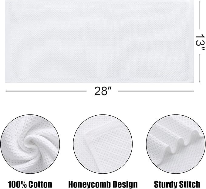 Kitinjoy 100% Cotton Waffle Weave Kitchen Towels, 4-Pack Super Soft and Absorbent Dish Towels for Drying Dishes, Kitchen Hand Towels, 13 in x 28 in, White
