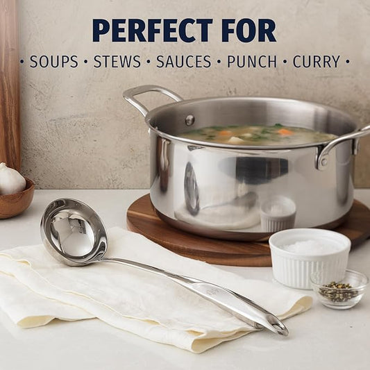 Zulay Kitchen Stainless Steel Soup Ladle - 13” Large Ladle for Soups, Stews & Sauces - Durable, Heat-Resistant, Rust-Proof & Dishwasher Safe Kitchen Utensil with Ergonomic Handle