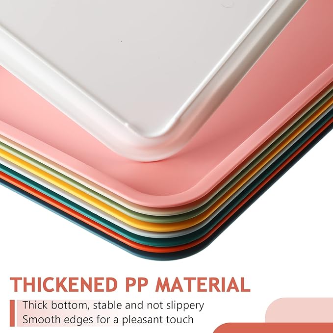 Gerrii 18 Pcs Plastic Fast Food Trays Bulk Restaurant Serving Cafeteria Tray Grill School Lunch Tray Rectangular Serving Platter for Kitchen Hotel Restaurant (9 Colors,12 x 9 Inch)