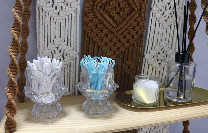 HillSpring Toothpick Holder, Decorative Crystal Glass Toothpick Dispenser with 450 Bamboo Toothpicks