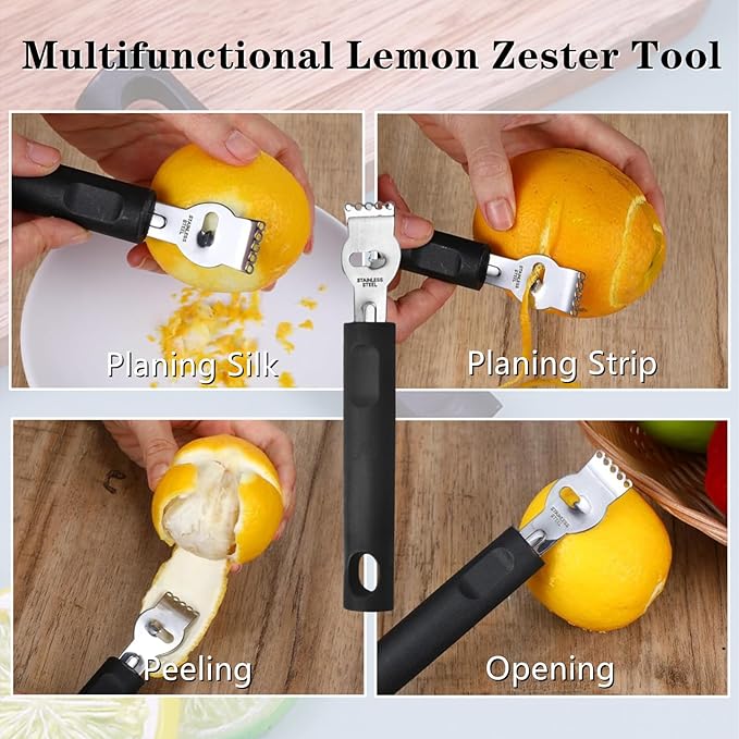 2 PCS Lemon Zester Tool Professional Citrus Peeler Citrus Zester Tool Stainless Steel Channel Knife Orange Peeler Tool Lemon Peeler for Kitchen Bar Restaurant Bartender Accessories