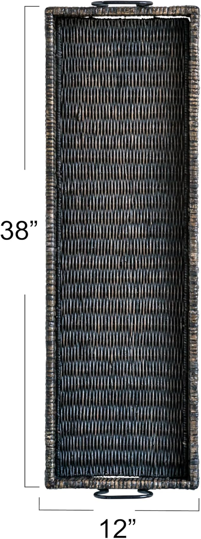 Creative Co-Op Black Rattan & Wood Tray with Handles