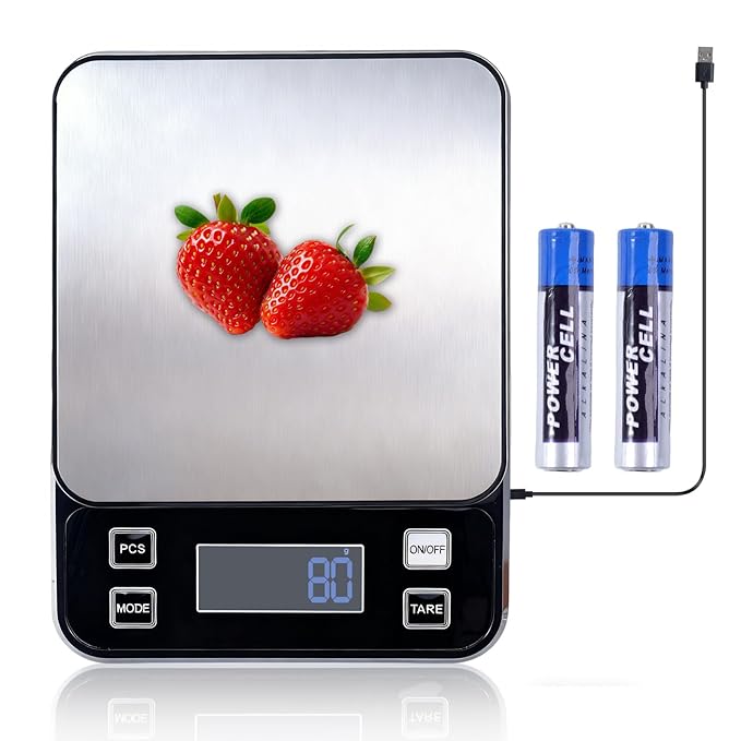 PTAZSCTC IP67 Waterproof Digital Kitchen Scale, 5kg/11lb Capacity with 0.1g Precision, Kitchen Scales for Food,USB Rechargeable Battery & 5 Units Conversion for Cooking, Baking - Food Scale