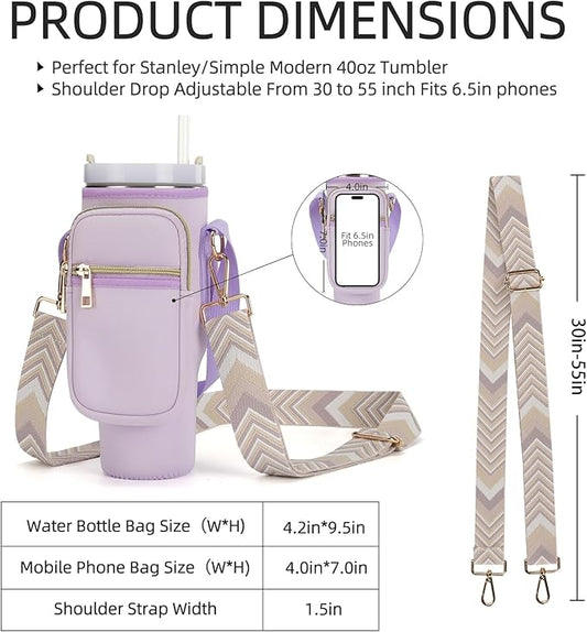 Water Bottle Carrier Bag for Stanley 40/30 oz Tumbler with Phone Pocket Neoprene Water Bottle Holder with Shoulder & Handheld Strap Stanley Cup Accessories