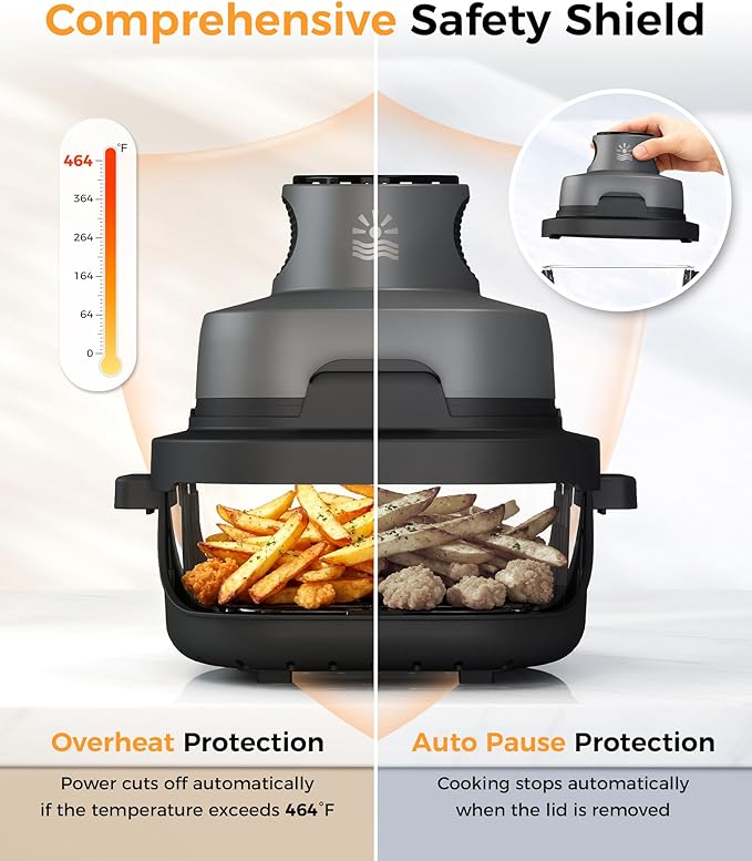 Oylus 4-in-1 Portable Glass Air Fryer - 1500W, 400°F Precise Heat, 4.2QT & 1.6QT Dual Glass Containers and Lids, Non-Toxic, Max Crisp/Bake/Air Fry/Recrisp,Microwave, Freezer & Dishwasher Safe