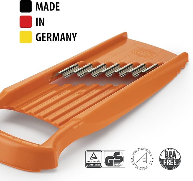 Börner Wave/Gaufrel XXL PowerLine Vegetable Slicer • Corrugated Vegetable Cutter • Corrugated/Waffle Cutter • Potato Grater for Grilled Potatoes Orange