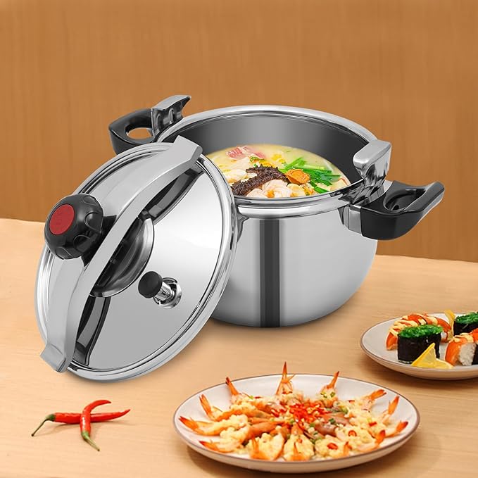 Bokknppo Stainless Steel Pressure Cooker Large Capacity 60Kpa Pressure Pot Explosion-proof Compound Bottom Pressure Canner with Pressure Limiting Valve for Gas Stove Induction Cooker (9L/9.51 Qt)