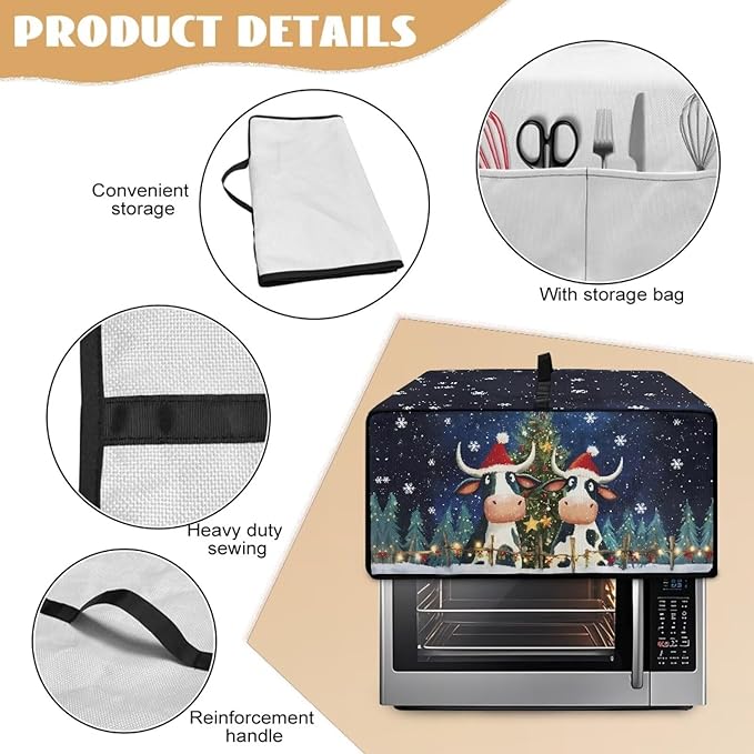 Doojoayie Christmas Cow Toaster Cover 8 Slice Dust-Proof Toaster Oven Cover Stain Resistant Bread Machine Covers Christmas Home Kitchen Decoration