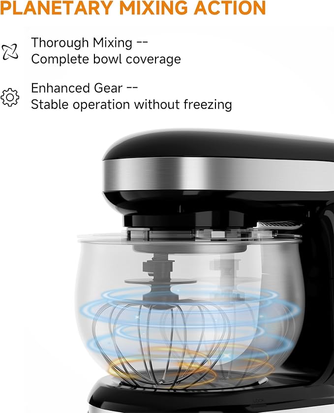 Stand Mixer, 3.4QT Tilt-Head Small Stand Mixers, 6+P Speed Kitchen Mixer for Daily Use with Egg Whisk, Dough Hook, Flat Beater, Bread Dough Mixer for Baking (Black)