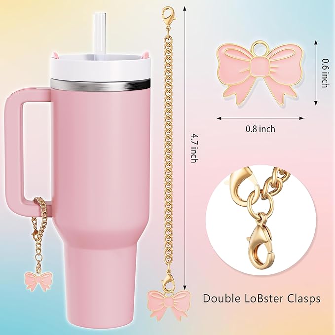Compatible with Stanley Cup Accessories - 4Pcs 10mm Cute Bow Straw Topper Compatible with Stanley Cup Straw Cover Cap, 2pcs Bow Charms for Stanley 30&40 Oz Tumbler with Handle