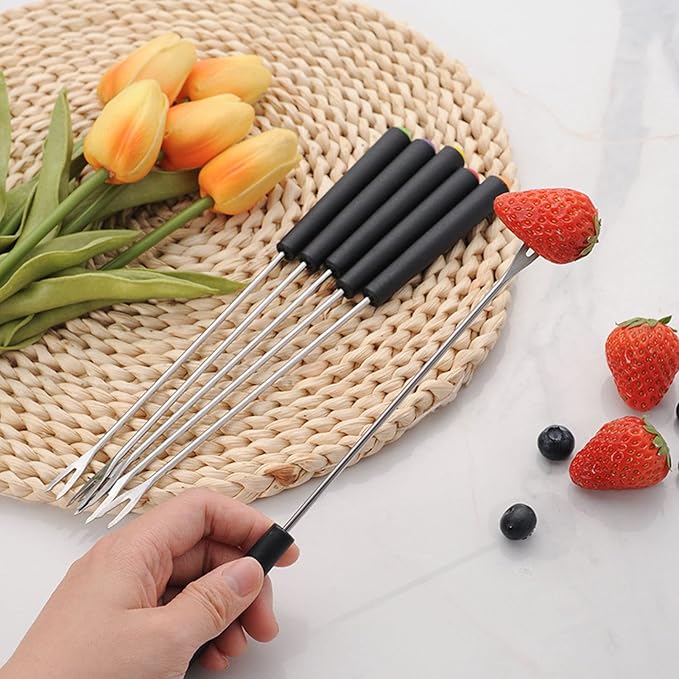 Fdit 6 Pcs Stainless Steel Fondue Forks, Long Forks Cheese Fondue Forks for Chocolate Fountain Cheese Fondue Roast