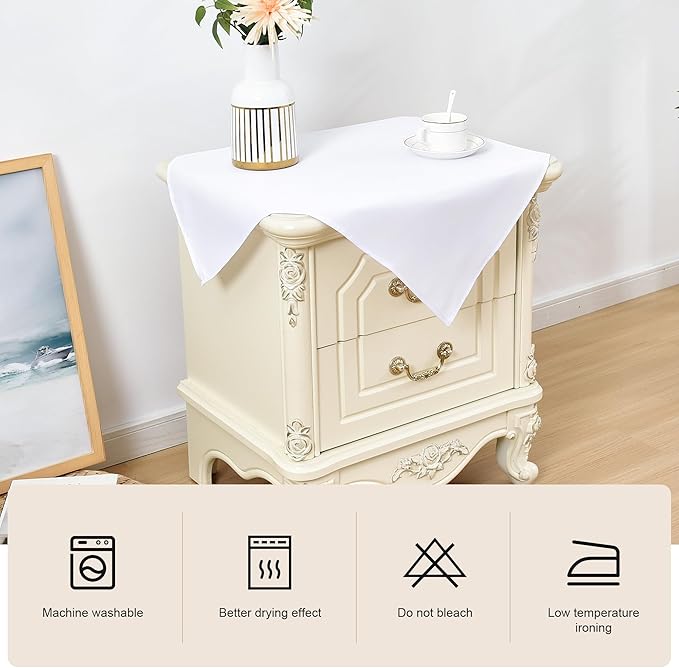 Wolkemer 2 Pack Small Square Tablecloths, 24 x 24 Inch, White, Polyester, Machine Washable, Perfect for Nightstand, End Bedside Table, Tabletop Decoration