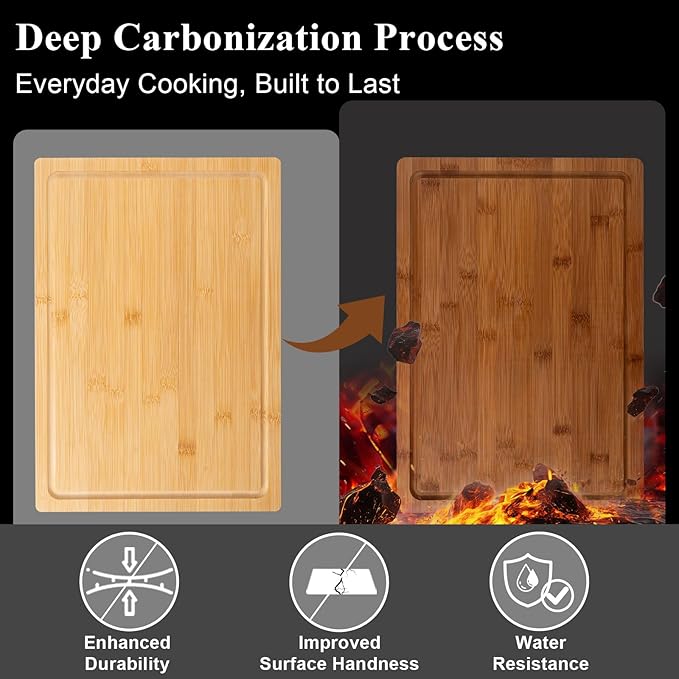Tafopue Bamboo Cutting Board, 1" Thick Heavy Duty Wood Chopping Board for Kitchen, Built-in Deep Juice Groove and Handles, Reversible Charcuterie Board for Meat BBQ, Gift for Housewarming, 17x12''